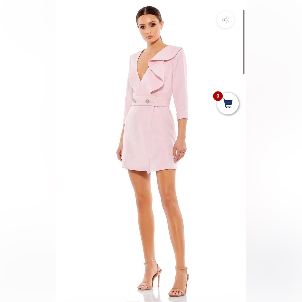 Mac Duggal 55692 Pink Pearl Button Tuxedo Mini Dress